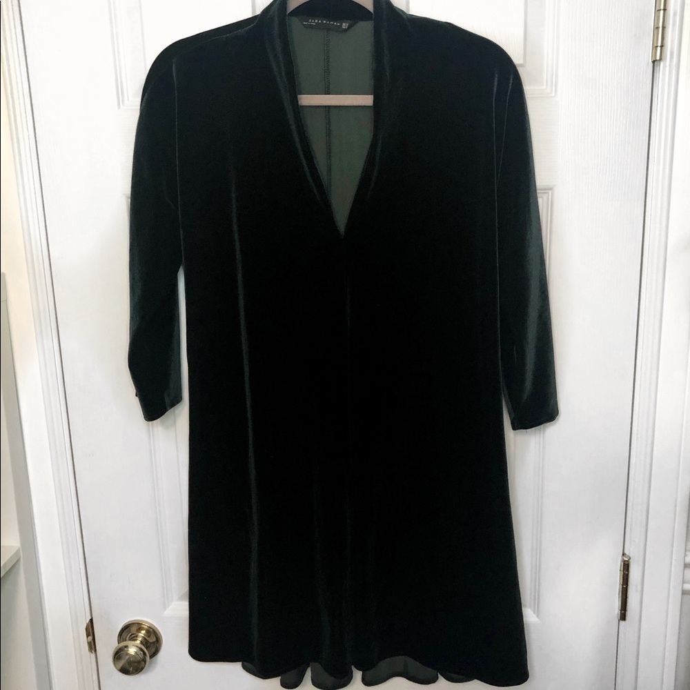 Zara Emerald Green Velvet Flowy Mini Dress XS